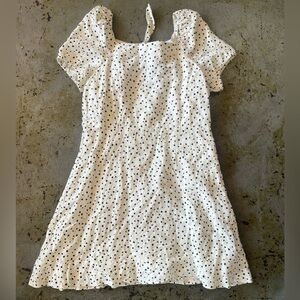 Loft White and Black Polka Dot Mini Dress with Tie Back Size 14